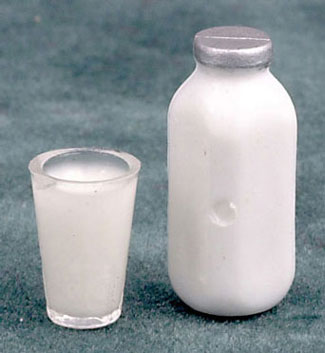 Dollhouse Miniature Quart Of Milk W/Glass Of Milk